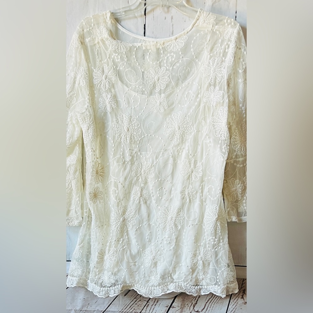 Indigo Cream Ruffled Blouse Relaxed Fit